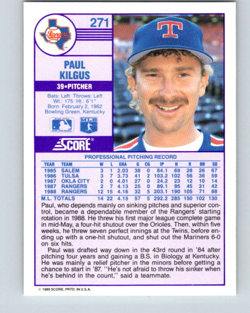 1989 Score #271 Paul Kilgus Mint Texas Rangers