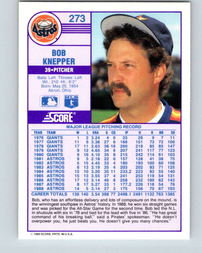 1989 Score #273 Bob Knepper Mint Houston Astros