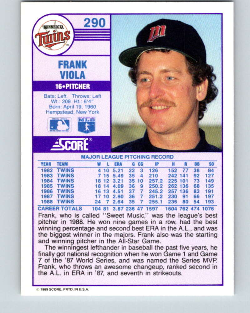 1989 Score #290 Frank Viola Mint Minnesota Twins