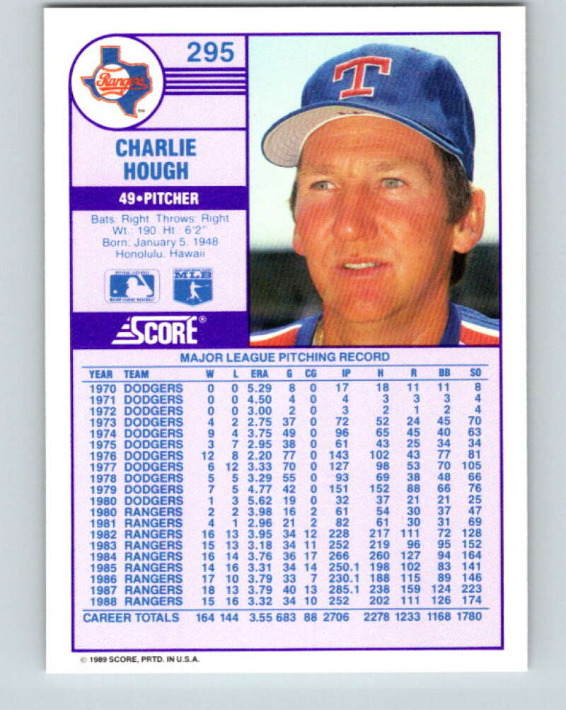 1989 Score #295 Charlie Hough Mint Texas Rangers