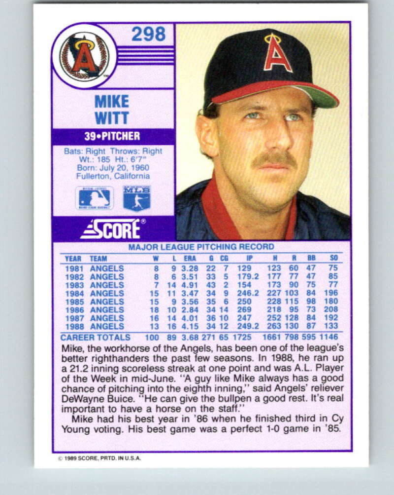 1989 Score #298 Mike Witt Mint California Angels