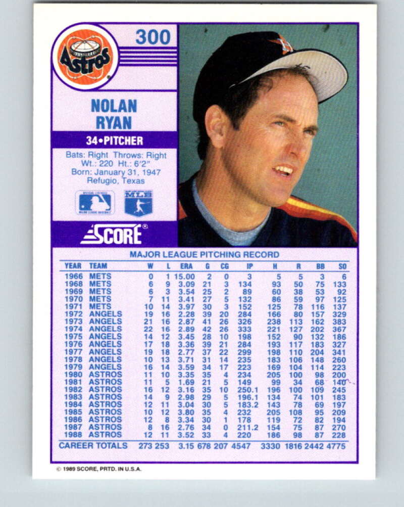 1989 Score #300 Nolan Ryan Mint Houston Astros