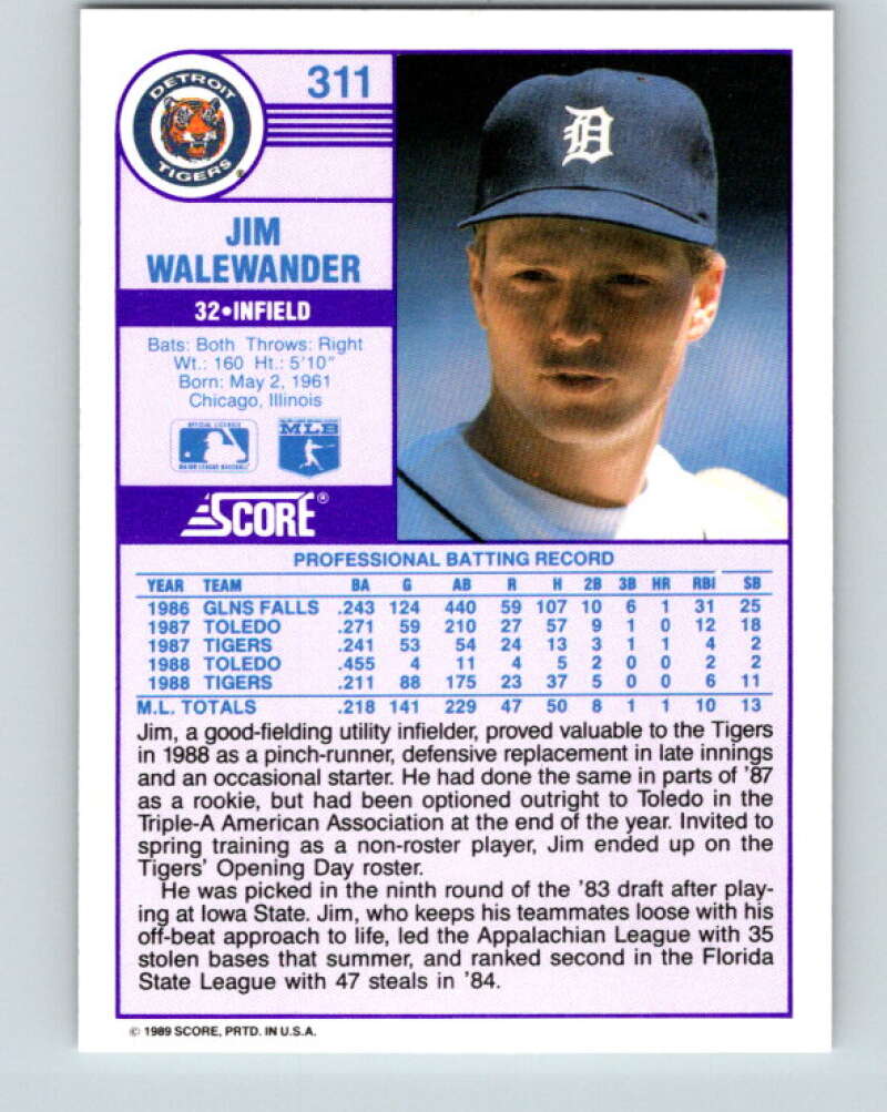 1989 Score #311 Jim Walewander Mint Detroit Tigers