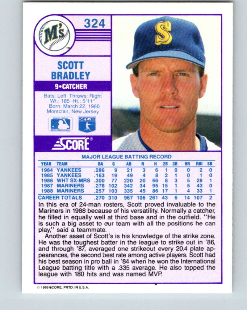 1989 Score #324 Scott Bradley Mint Seattle Mariners