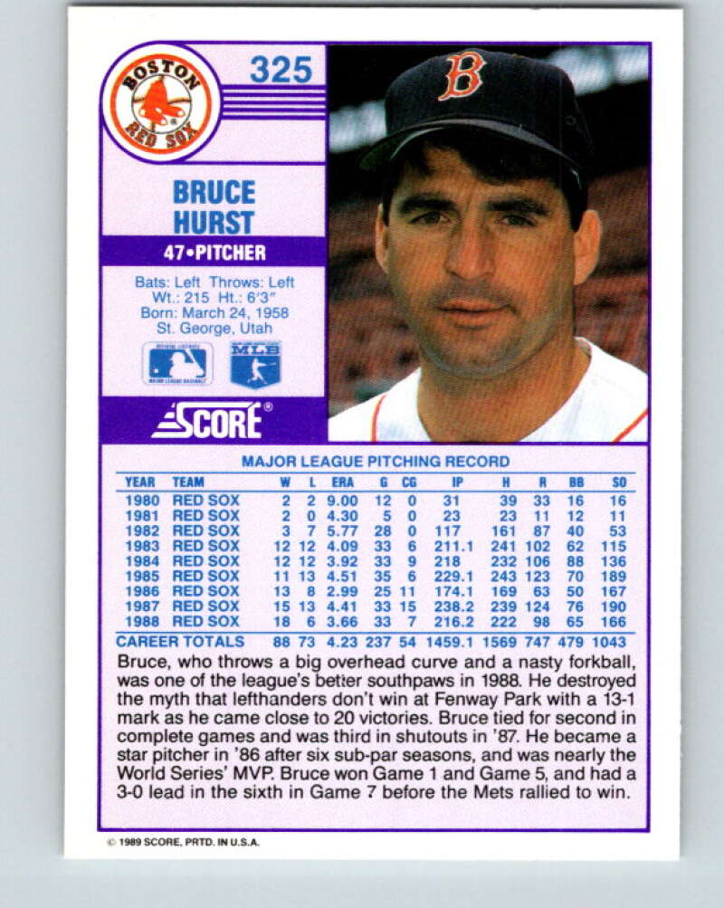 1989 Score #325 Bruce Hurst Mint Boston Red Sox