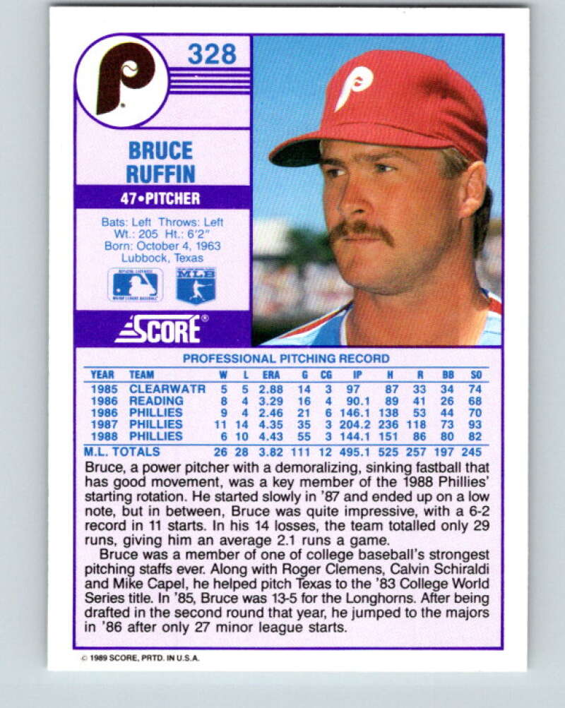 1989 Score #328 Bruce Ruffin Mint Philadelphia Phillies