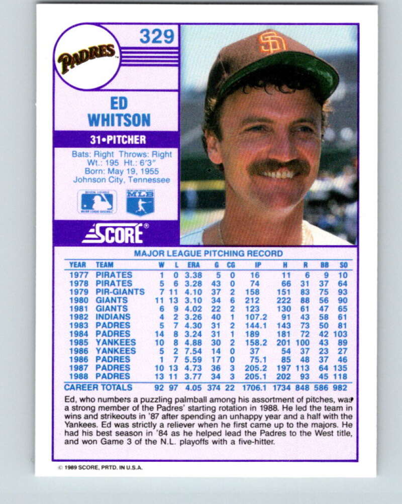 1989 Score #329 Ed Whitson Mint San Diego Padres