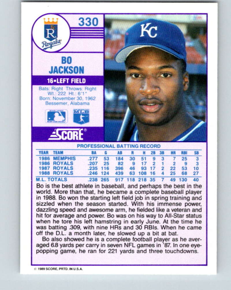 1989 Score #330 Bo Jackson Mint Kansas City Royals
