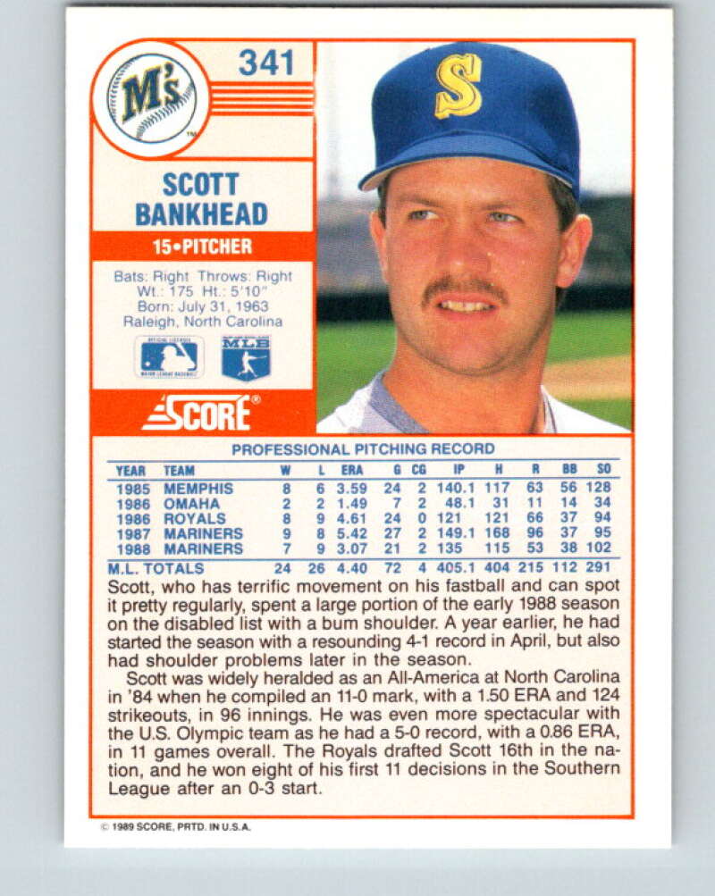 1989 Score #341 Scott Bankhead Mint Seattle Mariners