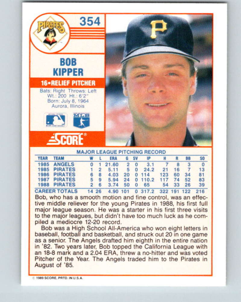 1989 Score #354 Bob Kipper Mint Pittsburgh Pirates