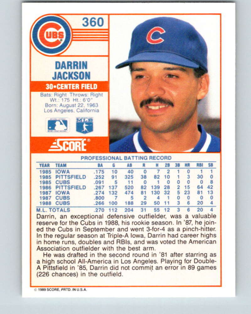 1989 Score #360 Darrin Jackson Mint Chicago Cubs