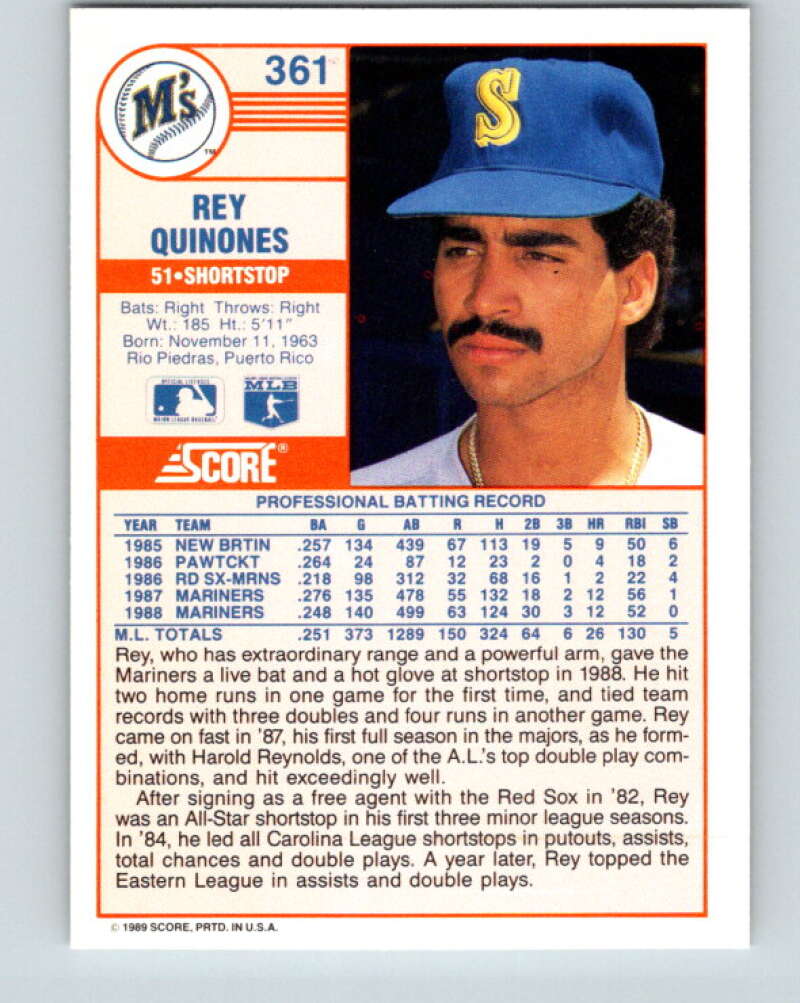 1989 Score #361 Rey Quinones Mint Seattle Mariners