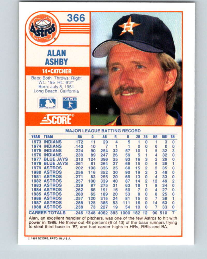 1989 Score #366 Alan Ashby Mint Houston Astros