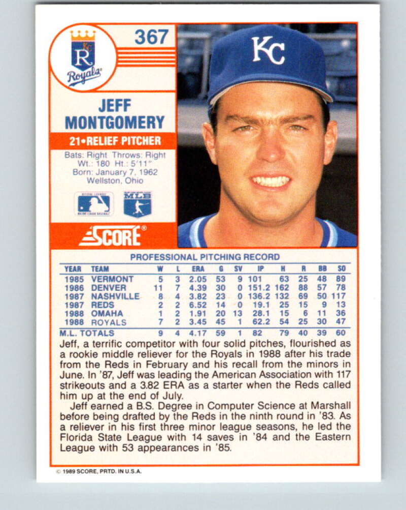 1989 Score #367 Jeff Montgomery Mint Kansas City Royals