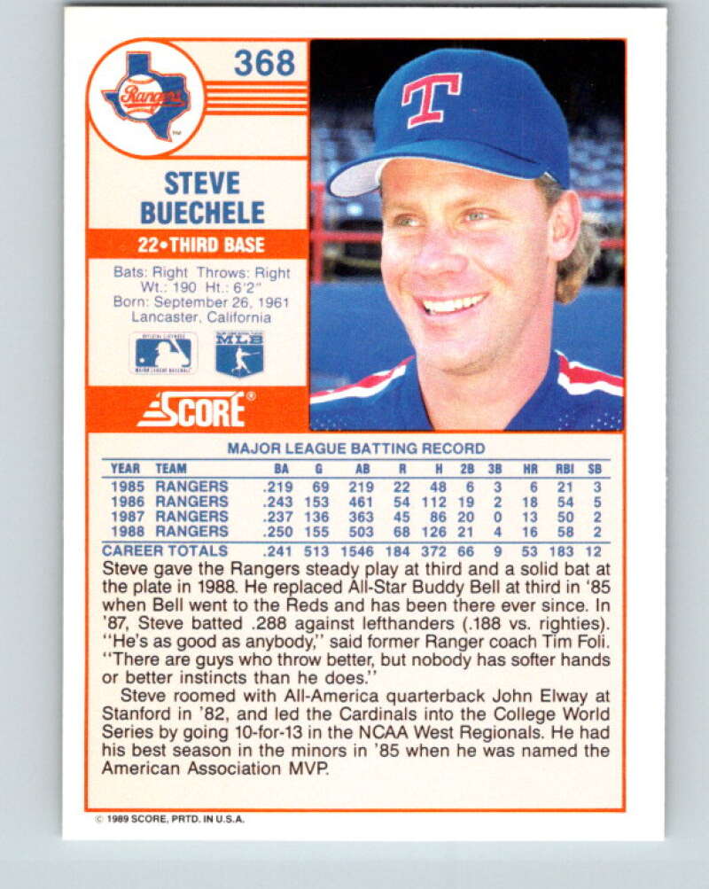 1989 Score #368 Steve Buechele Mint Texas Rangers