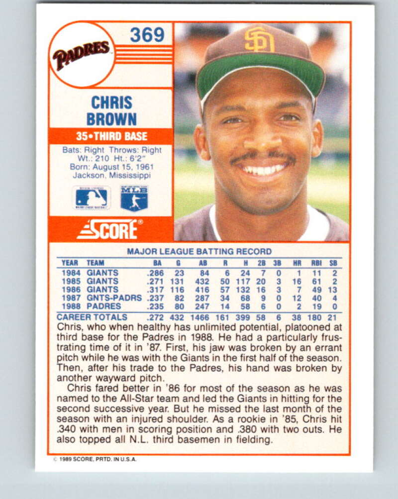 1989 Score #369 Chris Brown Mint San Diego Padres