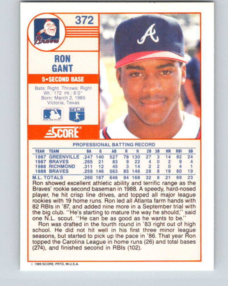 1989 Score #372 Ron Gant Mint Atlanta Braves