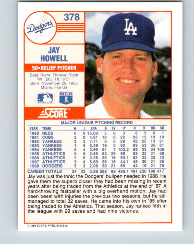 1989 Score #378 Jay Howell Mint Los Angeles Dodgers