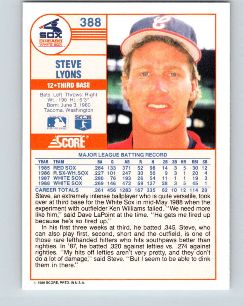 1989 Score #388 Steve Lyons Mint Chicago White Sox