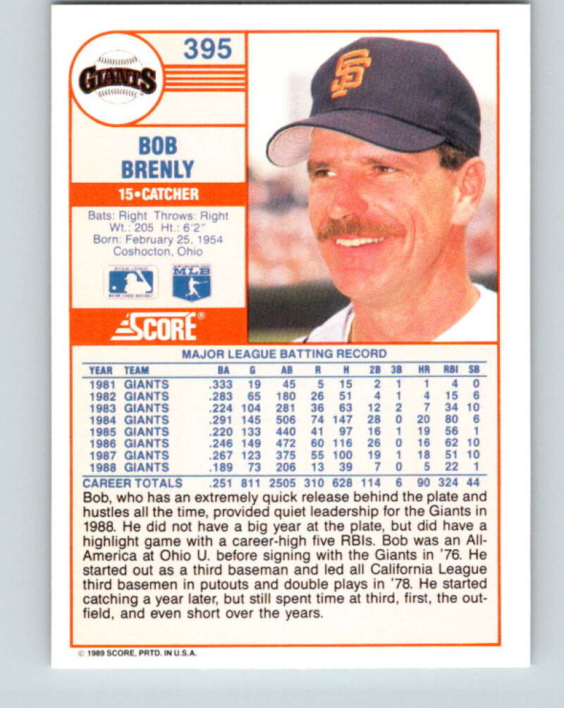 1989 Score #395 Bob Brenly Mint San Francisco Giants