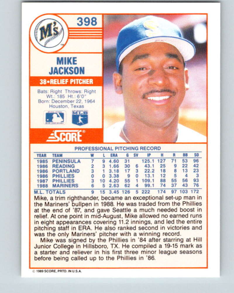 1989 Score #398 Mike Jackson Mint Seattle Mariners