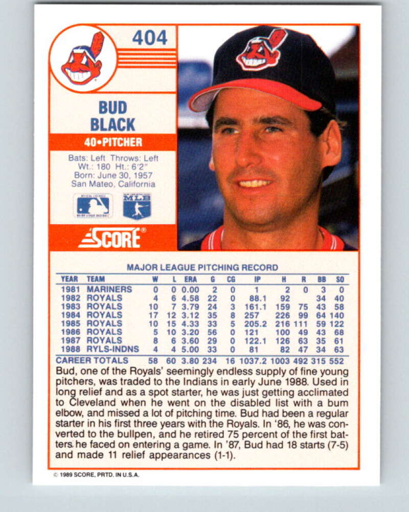 1989 Score #404 Bud Black Mint Cleveland Indians