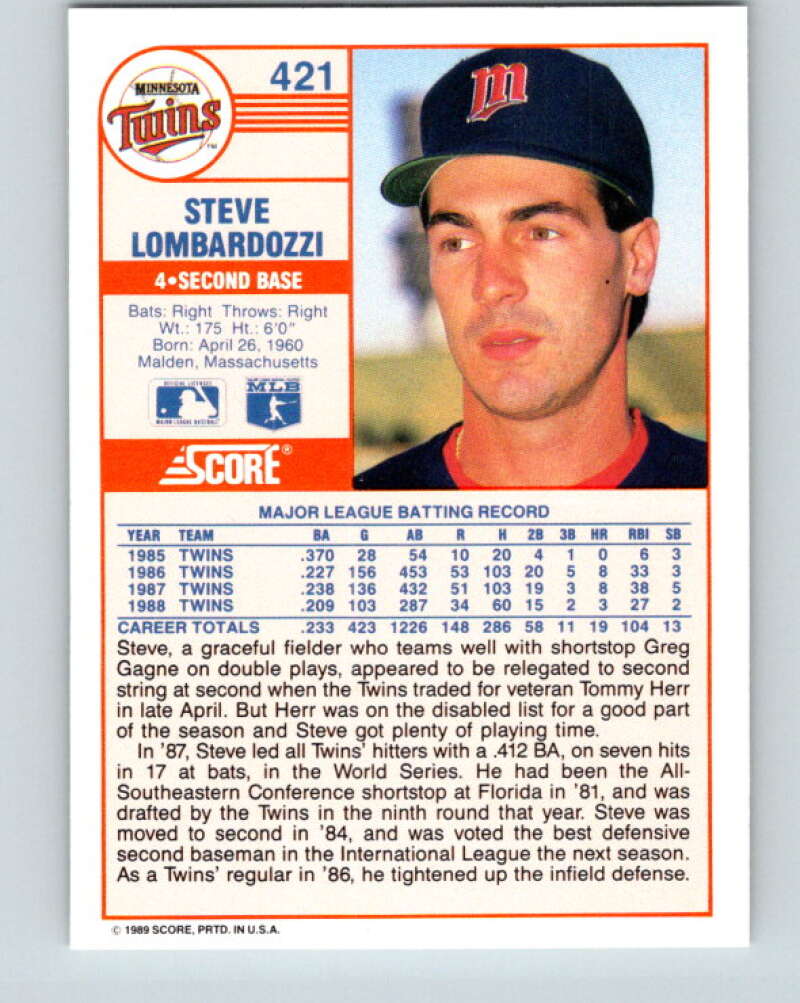 1989 Score #421 Steve Lombardozzi Mint Minnesota Twins