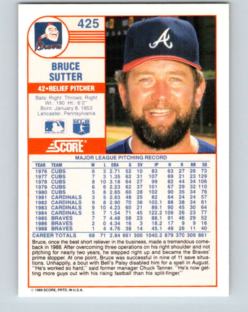 1989 Score #425 Bruce Sutter Mint Atlanta Braves