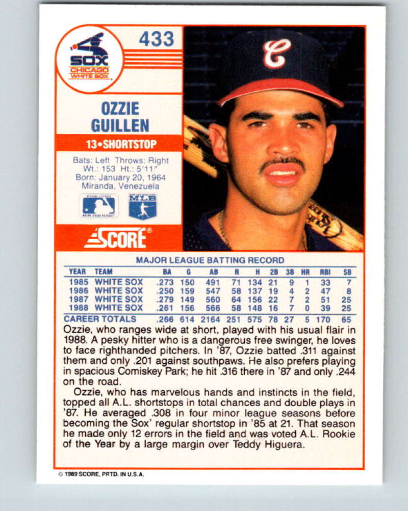 1989 Score #433 Ozzie Guillen Mint Chicago White Sox