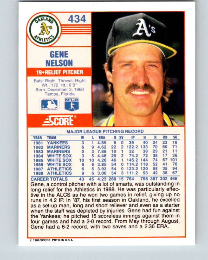 1989 Score #434 Gene Nelson Mint Oakland Athletics