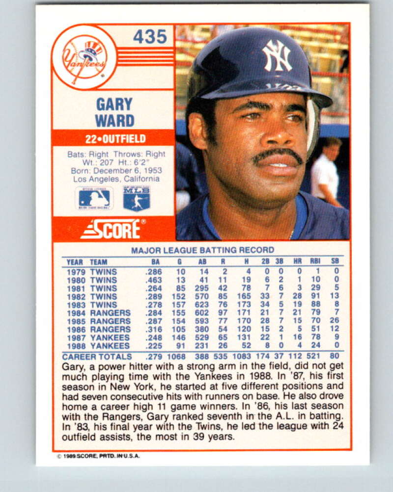 1989 Score #435 Gary Ward Mint New York Yankees