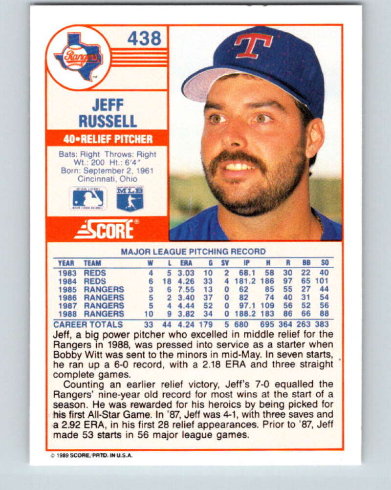 1989 Score #438 Jeff Russell Mint Texas Rangers