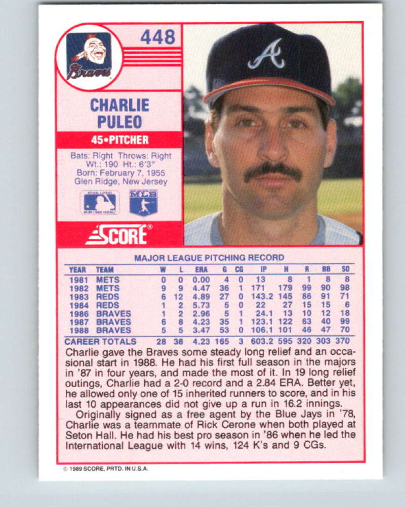 1989 Score #448 Charlie Puleo Mint Atlanta Braves