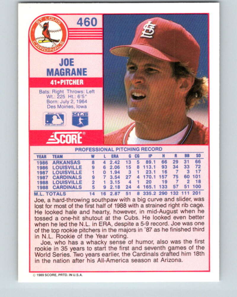 1989 Score #460 Joe Magrane Mint St. Louis Cardinals