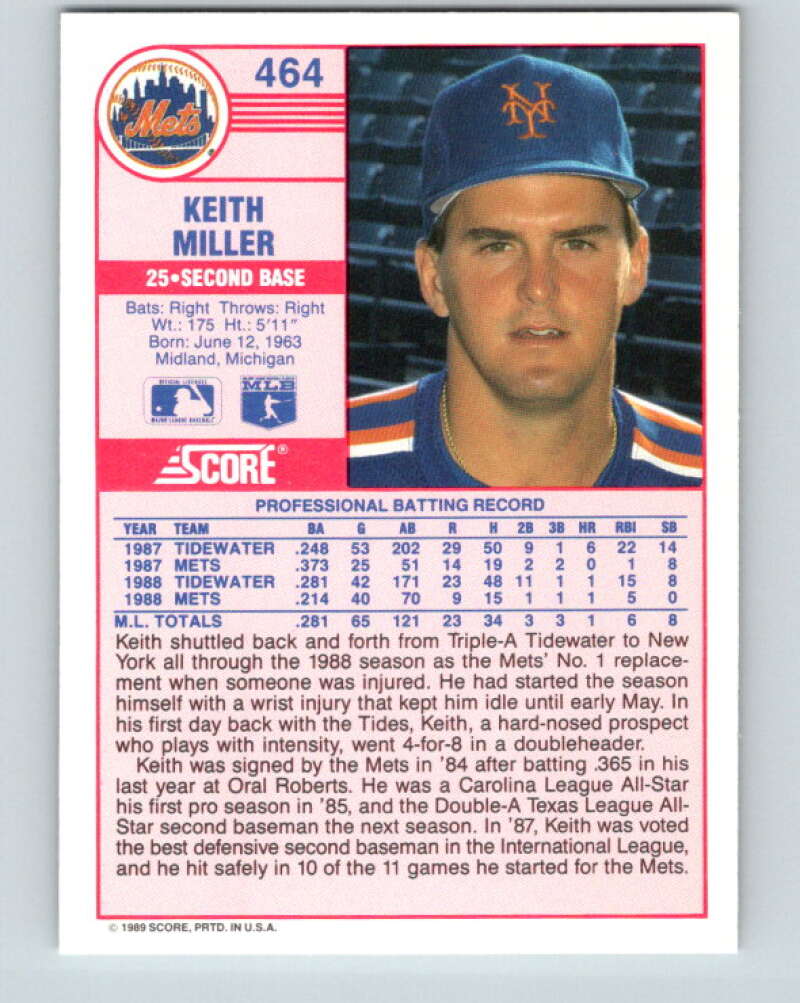 1989 Score #464 Keith Miller Mint New York Mets