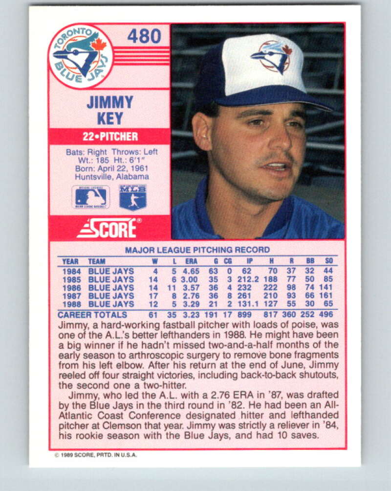 1989 Score #480 Jimmy Key Mint Toronto Blue Jays