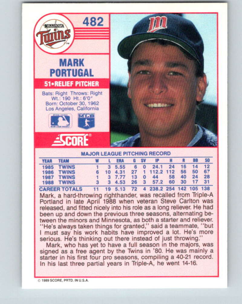 1989 Score #482 Mark Portugal Mint Minnesota Twins