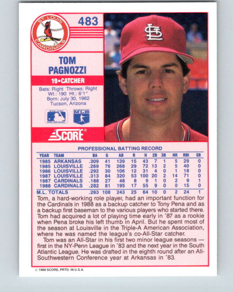 1989 Score #483 Tom Pagnozzi Mint St. Louis Cardinals