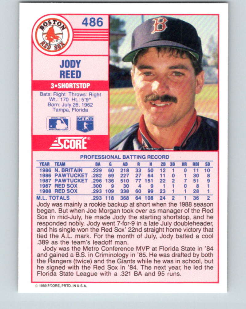 1989 Score #486 Jody Reed Mint Boston Red Sox