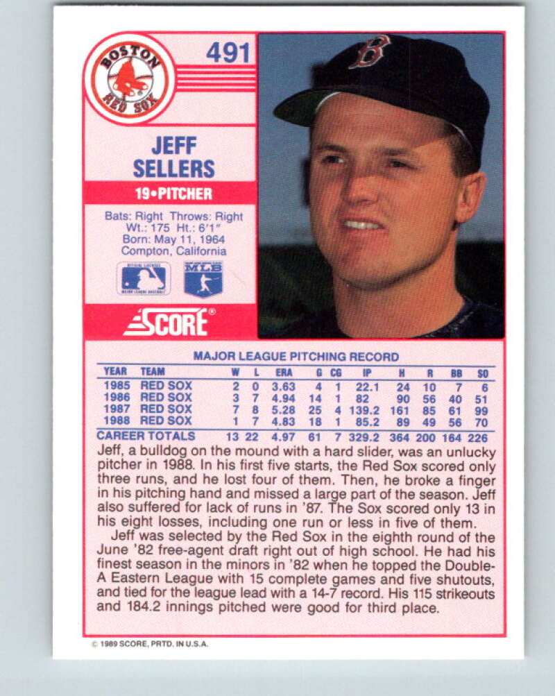 1989 Score #491 Jeff Sellers Mint Boston Red Sox