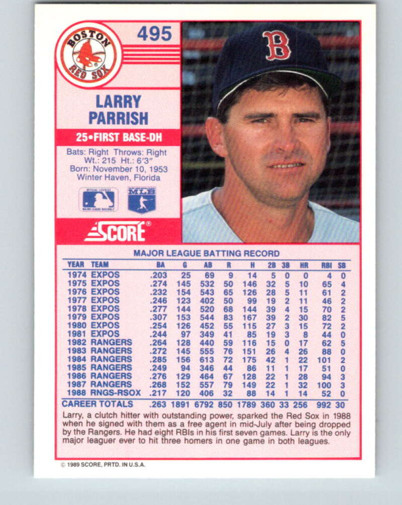 1989 Score #495 Larry Parrish Mint Boston Red Sox
