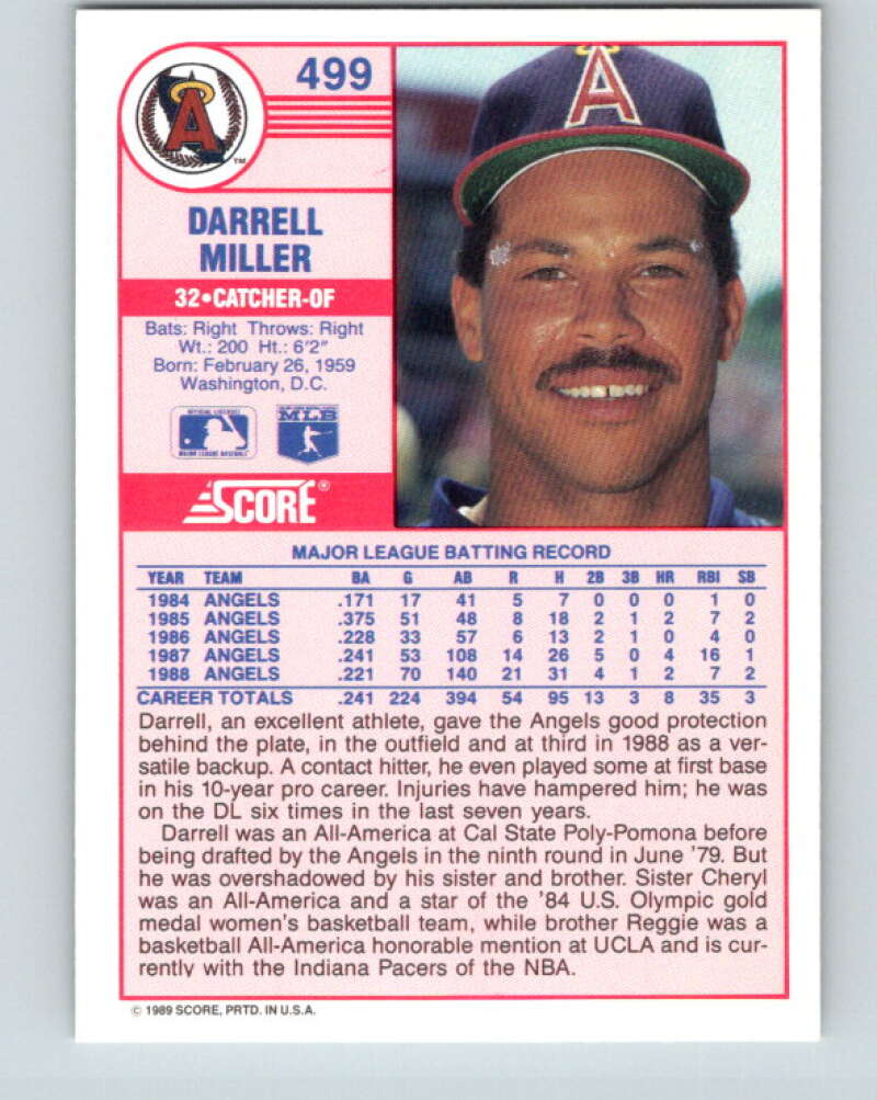 1989 Score #499 Darrell Miller Mint California Angels