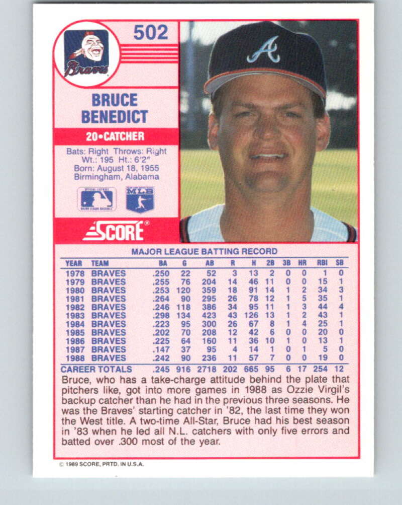 1989 Score #502 Bruce Benedict Mint Atlanta Braves