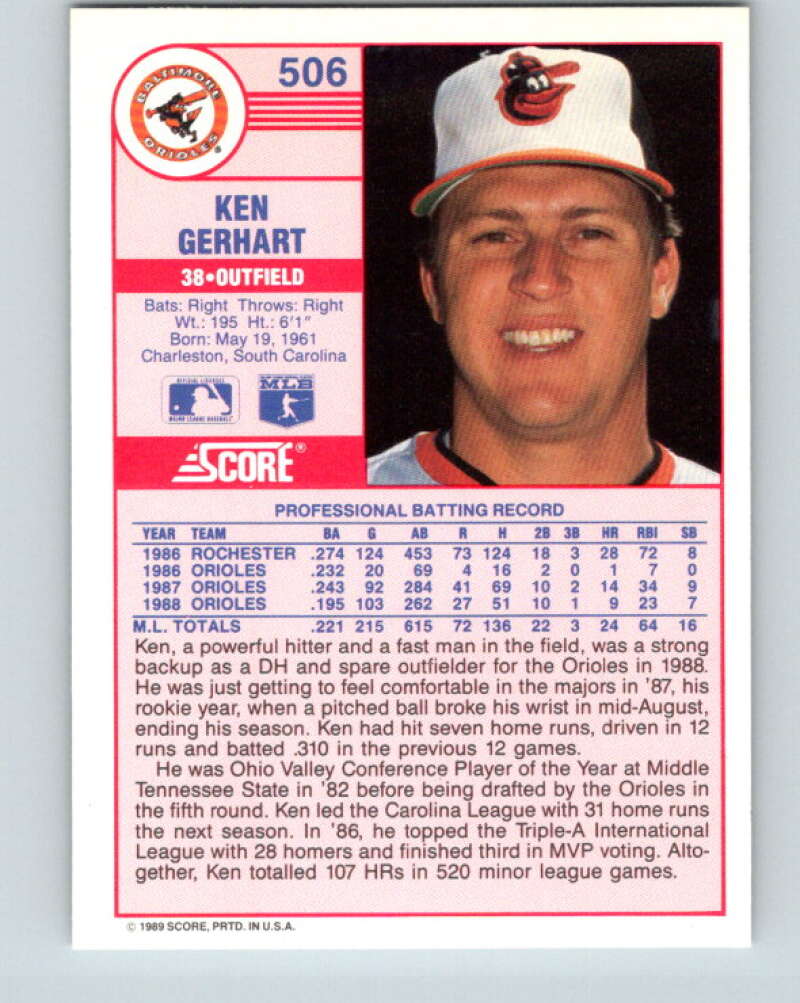 1989 Score #506 Ken Gerhart Mint Baltimore Orioles