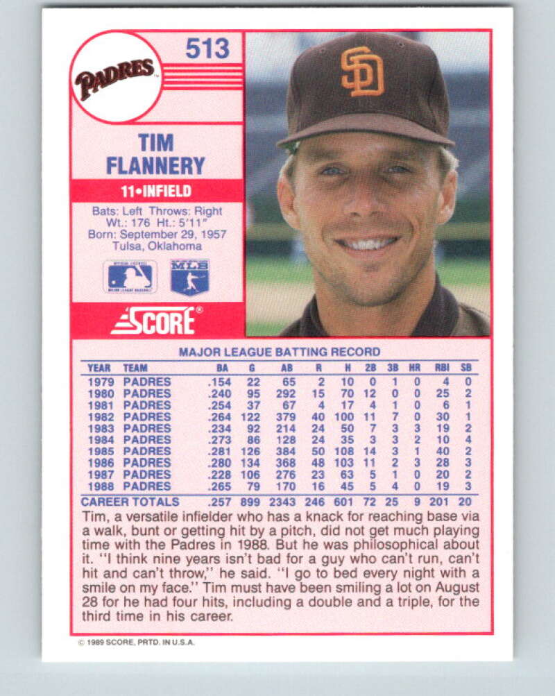 1989 Score #513 Tim Flannery Mint San Diego Padres