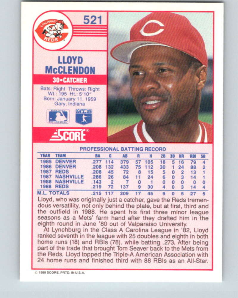 1989 Score #521 Lloyd McClendon Mint Cincinnati Reds