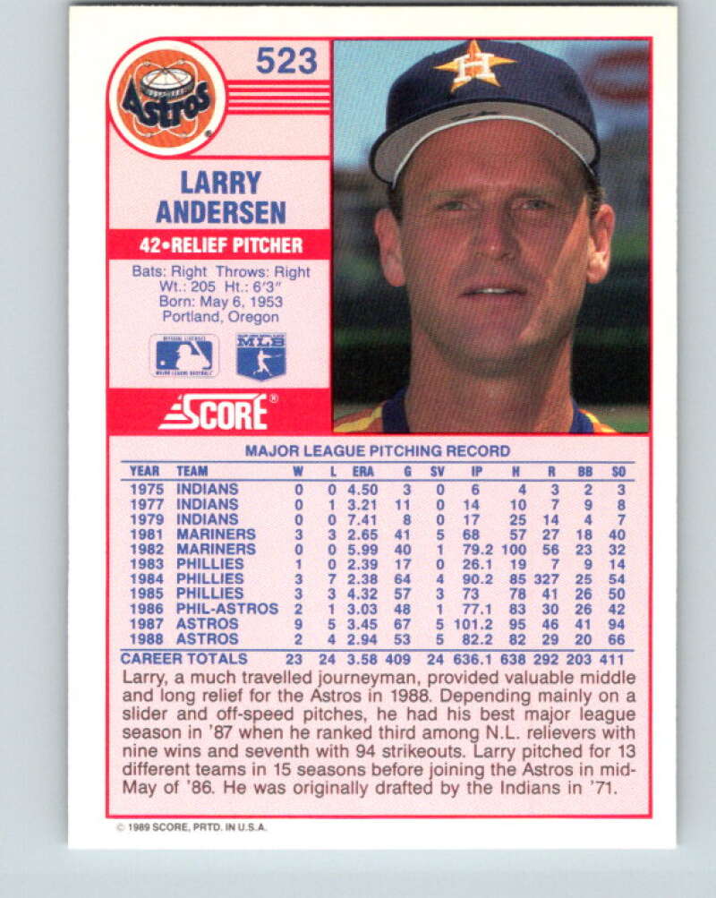 1989 Score #523 Larry Andersen Mint Houston Astros