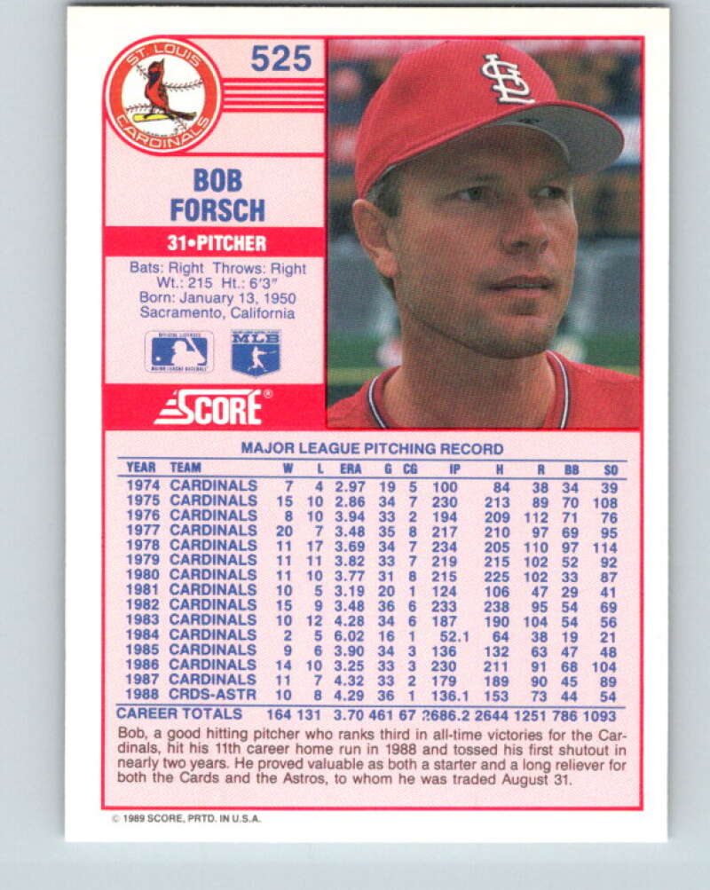 1989 Score #525 Bob Forsch Mint St. Louis Cardinals