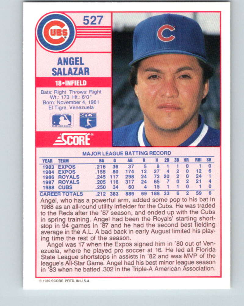 1989 Score #527 Angel Salazar Mint Chicago Cubs