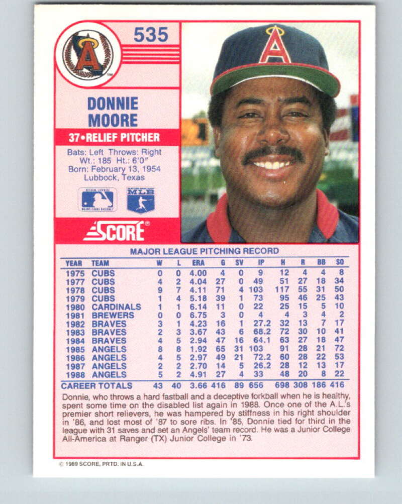 1989 Score #535 Donnie Moore Mint California Angels